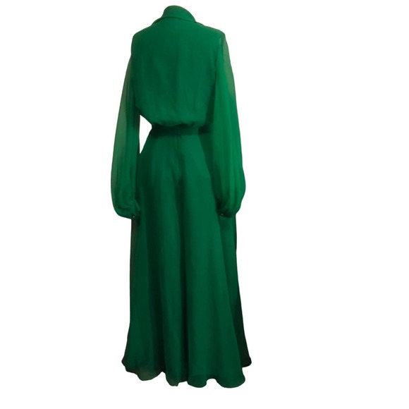 Lilli Diamond Green Chiffon Top and Palazzo Pant 2 Pc Outfit Set Vintage S - Picture 6 of 13